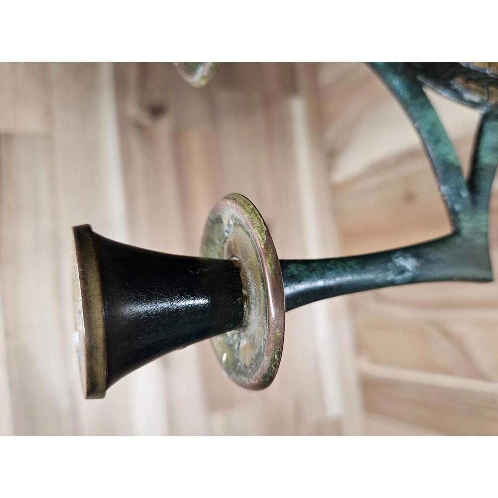 Vintage Mid-Century Modern Israeli Brutalist 3-Cup Candelabra Verdigris Brass - Picture 10 of 14